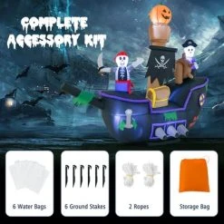 Costway 7FT Long Halloween Inflatable Pirate Ship Blow-up Skeleton Pirate Decoration with Bright LED Lights and Waterproof Blower & Water Bags -HYDE & EEK BOUTIQUE Store GUEST 72997352 60f2 4e6e 806a 421e0b8762a5