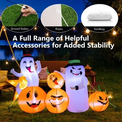 Costway 6 FT Long Halloween Inflatable Decor 4 Pumpkins & Ghosts w/ Built-in LED Lights 4 Costway 6 FT Long Halloween Inflatable Decor 4 Pumpkins & Ghosts w/ Built-in LED Lights - Image 4