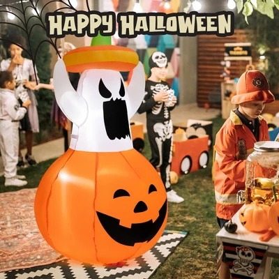 Costway 4FT Halloween Inflatable Decoration Blow-up Ghost w/Hat & Pumpkin Lantern 5 Costway 4FT Halloween Inflatable Decoration Blow-up Ghost w/Hat & Pumpkin Lantern - Image 5
