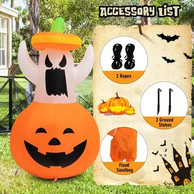 Costway 4FT Halloween Inflatable Decoration Blow-up Ghost w/Hat & Pumpkin Lantern 2 Costway 4FT Halloween Inflatable Decoration Blow-up Ghost w/Hat & Pumpkin Lantern - Image 2