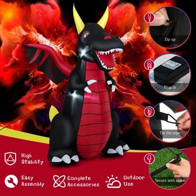 Tangkula 8 FT Tall Halloween Inflatable Dragon Indoor Outdoor Blow up Decoration w/Wing Tail, Bright Internal Lights Giant Animated Dragon 4 Tangkula 8 FT Tall Halloween Inflatable Dragon Indoor Outdoor Blow up Decoration w/Wing Tail, Bright Internal Lights Giant Animated Dragon - Image 4