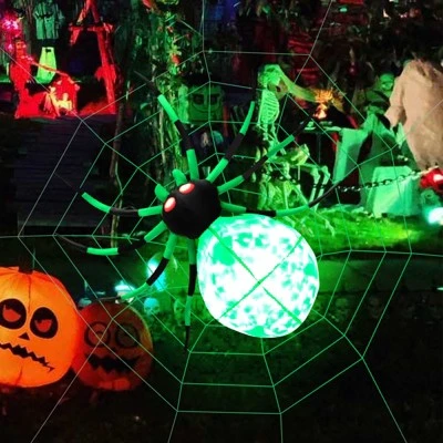 Tangkula Halloween Inflatable Spider with Cobweb Creepy Blow-up Spider with LED Rotating LED Light Green Black Legs Waterproof Halloween Decoration 6 Tangkula Halloween Inflatable Spider with Cobweb Creepy Blow-up Spider with LED Rotating LED Light Green Black Legs Waterproof Halloween Decoration - Image 6