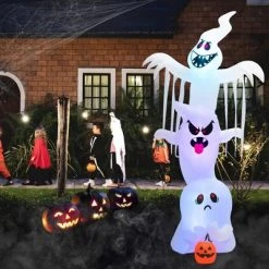 Costway 10 ft Inflatable Halloween Overlap Ghost Giant Decoration w/ Colorful RGB Lights