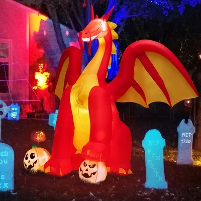 Costway 10 FT Inflatable Giant Animated Fire Dragon Outdoor Halloween Decor w/Lights 5 Costway 10 FT Inflatable Giant Animated Fire Dragon Outdoor Halloween Decor w/Lights - Image 5