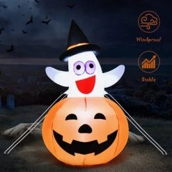 Costway 5 Ft Halloween Blow-up Inflatable Ghost in Pumpkin w/ LED Bulb Yard Decoration -HYDE & EEK BOUTIQUE Store GUEST 845d982d 62ed 42f4 a501 de7d3956128f