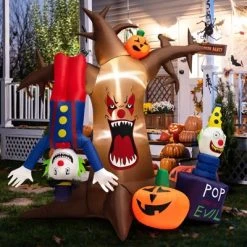 Tangkula 8FT Tall Halloween Inflatable Decoration Blow Up Dead Tree & Pumpkins & Scary Clowns, Bright LED Lights, Air Blower Self-inflate Decoration