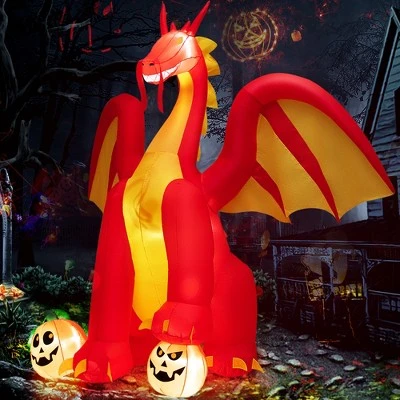 Costway 10 FT Inflatable Giant Animated Fire Dragon Outdoor Halloween Decor w/Lights 9 Costway 10 FT Inflatable Giant Animated Fire Dragon Outdoor Halloween Decor w/Lights - Image 9