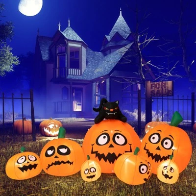 Tangkula 9.5 FT Long Inflatable Pumpkin Combo w/ Black Cat Extra Long Blow-up Pumpkin Halloween Decoration w/ Built-in LED Lights 1 Tangkula 9.5 FT Long Inflatable Pumpkin Combo w/ Black Cat Extra Long Blow-up Pumpkin Halloween Decoration w/ Built-in LED Lights