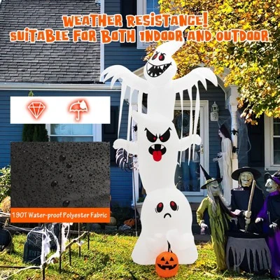Tangkula 10FT Tall Halloween Inflatable Stacked Ghosts w/ Built-in RGB Lights Inflatable Overlap Ghosts Halloween Decor w/ Ropes & Stakes 5 Tangkula 10FT Tall Halloween Inflatable Stacked Ghosts w/ Built-in RGB Lights Inflatable Overlap Ghosts Halloween Decor w/ Ropes & Stakes - Image 5