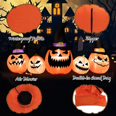 Tangkula Long Inflatable Pumpkin Family Waterproof Halloween Yard Decoration with Built-in LED Lights Indoor & Outdoor Halloween Decor 2 Tangkula Long Inflatable Pumpkin Family Waterproof Halloween Yard Decoration with Built-in LED Lights Indoor & Outdoor Halloween Decor - Image 2