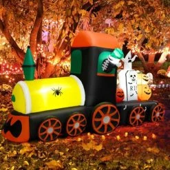 Tangkula 8 FT Long Halloween Inflatable Decoration w/ LEDs Inflatable Train w/ Pumpkins Ghost Skeleton Indoor Outdoor Halloween Decor -HYDE & EEK BOUTIQUE Store GUEST 8c90d58a a903 494e bfda a1621e511a5a