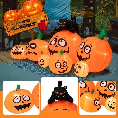 Costway 9.5 FT Long Inflatable Pumpkin Combo w/ Black Cat, Built-in LED Lights 9 Costway 9.5 FT Long Inflatable Pumpkin Combo w/ Black Cat, Built-in LED Lights - Image 9