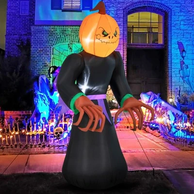 Tangkula 6.5 FT Halloween Inflatable Pumpkin Reaper Giant Blow up Ghost Decoration w/Pumpkin Face Built-in Lights Ground Stakes 2 Tangkula 6.5 FT Halloween Inflatable Pumpkin Reaper Giant Blow up Ghost Decoration w/Pumpkin Face Built-in Lights Ground Stakes - Image 2