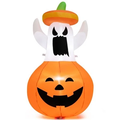Costway 4FT Halloween Inflatable Decoration Blow-up Ghost w/Hat & Pumpkin Lantern 1 Costway 4FT Halloween Inflatable Decoration Blow-up Ghost w/Hat & Pumpkin Lantern