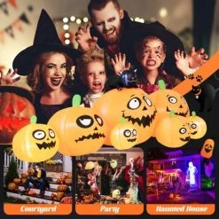 Tangkula 8Ft Long Halloween Inflatable Pumpkin Outdoor Blow Up Deco w/ 7 Pumpkins & 1 Black Cat Built-in Blower 4 Stakes LED Lighted Inflatable Prop -HYDE & EEK BOUTIQUE Store GUEST 9a660e49 4971 475a aaef a2b8e93be7ae