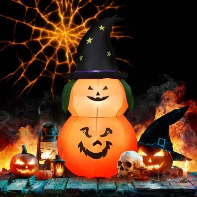 Tangkula Halloween Decoration 5FT Inflatable Witch Hat Pumpkin W/ LED Bulbs Blow Up Yard 1 Tangkula Halloween Decoration 5FT Inflatable Witch Hat Pumpkin W/ LED Bulbs Blow Up Yard