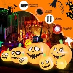 Tangkula 8Ft Long Halloween Inflatable Pumpkin Outdoor Blow Up Deco w/ 7 Pumpkins & 1 Black Cat Built-in Blower 4 Stakes LED Lighted Inflatable Prop -HYDE & EEK BOUTIQUE Store GUEST 9db07575 6f69 4ee5 915f 43cb025f103b