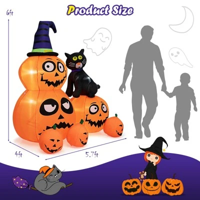 Tangkula 6 FT Inflatable Pumpkin Combo with Wizard's Hat & Cat Blow-up Yard Decoration with Built-in LED Light Powerful Air Blower 8 Tangkula 6 FT Inflatable Pumpkin Combo with Wizard's Hat & Cat Blow-up Yard Decoration with Built-in LED Light Powerful Air Blower - Image 8
