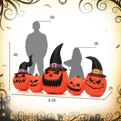 Tangkula Long Inflatable Pumpkin Family Waterproof Halloween Yard Decoration with Built-in LED Lights Indoor & Outdoor Halloween Decor 9 Tangkula Long Inflatable Pumpkin Family Waterproof Halloween Yard Decoration with Built-in LED Lights Indoor & Outdoor Halloween Decor - Image 9
