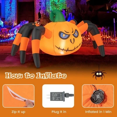 Costway 5 FT Long Halloween Inflatable Pumpkin Spider Blow-up Decoration with LED Light 8 Costway 5 FT Long Halloween Inflatable Pumpkin Spider Blow-up Decoration with LED Light - Image 8