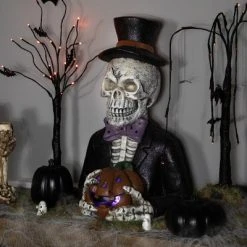 Northlight 23.5" LED Lighted Skeleton with Jack-O-Lantern Halloween Decoration