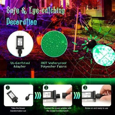 Tangkula Halloween Inflatable Spider with Cobweb Creepy Blow-up Spider with LED Rotating LED Light Green Black Legs Waterproof Halloween Decoration 3 Tangkula Halloween Inflatable Spider with Cobweb Creepy Blow-up Spider with LED Rotating LED Light Green Black Legs Waterproof Halloween Decoration - Image 3