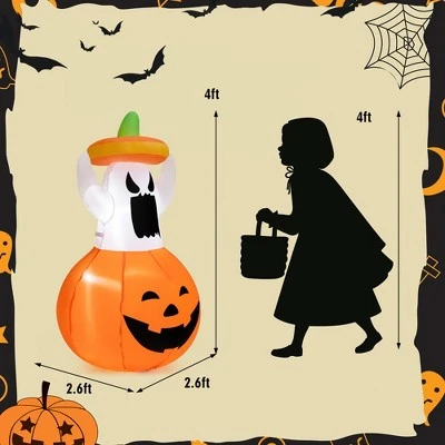 Costway 4FT Halloween Inflatable Decoration Blow-up Ghost w/Hat & Pumpkin Lantern 3 Costway 4FT Halloween Inflatable Decoration Blow-up Ghost w/Hat & Pumpkin Lantern - Image 3