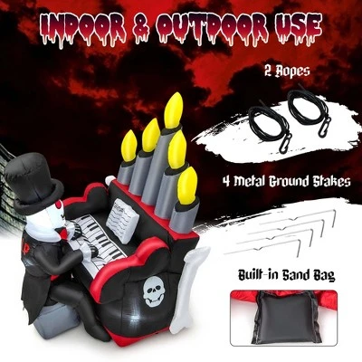 Costway 5.2 FT Halloween Inflatable Skeleton Playing Piano Yard Decoration with LED Lights 6 Costway 5.2 FT Halloween Inflatable Skeleton Playing Piano Yard Decoration with LED Lights - Image 6