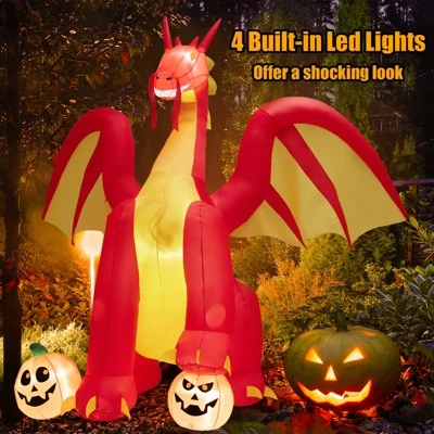 Tangkula 9FT Giant Inflatable Dragon Halloween Inflatable Dragon Decoration w/ 2 Pumpkins Wings Built-in LED Lights & Powerful Blower 7 Tangkula 9FT Giant Inflatable Dragon Halloween Inflatable Dragon Decoration w/ 2 Pumpkins Wings Built-in LED Lights & Powerful Blower - Image 7