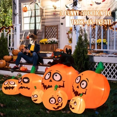 Tangkula 9.5 FT Long Inflatable Pumpkin Combo w/ Black Cat Extra Long Blow-up Pumpkin Halloween Decoration w/ Built-in LED Lights 2 Tangkula 9.5 FT Long Inflatable Pumpkin Combo w/ Black Cat Extra Long Blow-up Pumpkin Halloween Decoration w/ Built-in LED Lights - Image 2