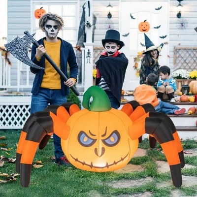 Costway 5 FT Long Halloween Inflatable Pumpkin Spider Blow-up Decoration with LED Light 3 Costway 5 FT Long Halloween Inflatable Pumpkin Spider Blow-up Decoration with LED Light - Image 3