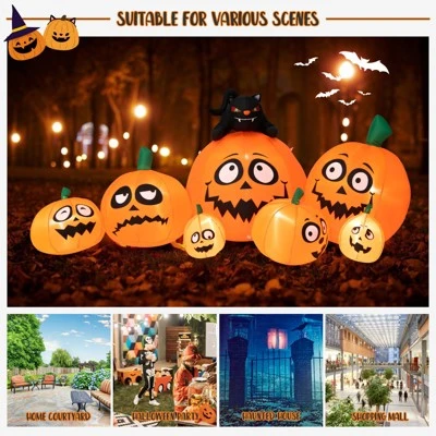 Tangkula 9.5 FT Long Inflatable Pumpkin Combo w/ Black Cat Extra Long Blow-up Pumpkin Halloween Decoration w/ Built-in LED Lights 4 Tangkula 9.5 FT Long Inflatable Pumpkin Combo w/ Black Cat Extra Long Blow-up Pumpkin Halloween Decoration w/ Built-in LED Lights - Image 4