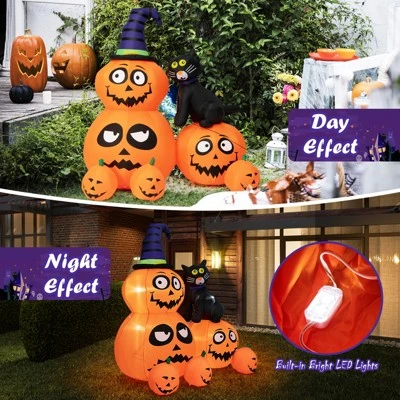 Tangkula 6 FT Inflatable Pumpkin Combo with Wizard's Hat & Cat Blow-up Yard Decoration with Built-in LED Light Powerful Air Blower 3 Tangkula 6 FT Inflatable Pumpkin Combo with Wizard's Hat & Cat Blow-up Yard Decoration with Built-in LED Light Powerful Air Blower - Image 3