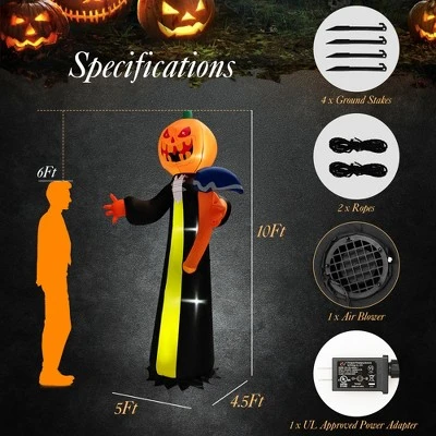 Costway 10FT Halloween Inflatable Pumpkin Ghosts w/ Built-in LEDs 4 Costway 10FT Halloween Inflatable Pumpkin Ghosts w/ Built-in LEDs - Image 4