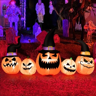 Tangkula Long Inflatable Pumpkin Family Waterproof Halloween Yard Decoration with Built-in LED Lights Indoor & Outdoor Halloween Decor 7 Tangkula Long Inflatable Pumpkin Family Waterproof Halloween Yard Decoration with Built-in LED Lights Indoor & Outdoor Halloween Decor - Image 7