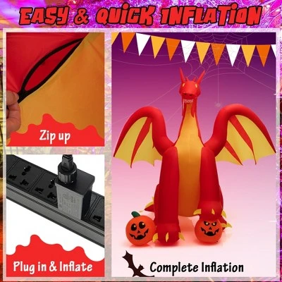 Costway 10 FT Inflatable Giant Animated Fire Dragon Outdoor Halloween Decor w/Lights 2 Costway 10 FT Inflatable Giant Animated Fire Dragon Outdoor Halloween Decor w/Lights - Image 2