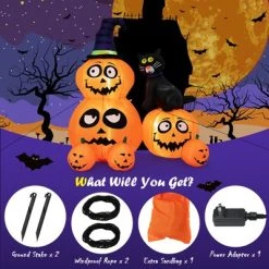 Tangkula 6 FT Inflatable Pumpkin Combo with Wizard's Hat & Cat Blow-up Yard Decoration with Built-in LED Light Powerful Air Blower 15 Tangkula 6 FT Inflatable Pumpkin Combo with Wizard's Hat & Cat Blow-up Yard Decoration with Built-in LED Light Powerful Air Blower -HYDE & EEK BOUTIQUE Store GUEST df40aabe 7862 4291 8882 dfdd6d152bf8