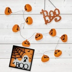 Northlight 10-Count LED Jack-O-Lantern Halloween Light Set - 3', Warm White Lights, Clear Wire