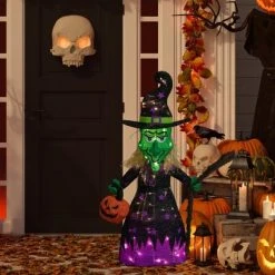 Northlight 39" Spooky Town LED Lighted Witch with Broom Outdoor Halloween Decoration