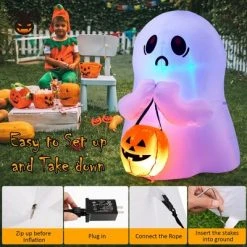 Costway 4' Halloween Inflatable Ghost Holding Pumpkin Blow up Holiday Decor w/LED Lights -HYDE & EEK BOUTIQUE Store GUEST e4a7850a bf61 4569 831c defd6b0b2b87