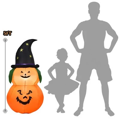 Tangkula Halloween Decoration 5FT Inflatable Witch Hat Pumpkin W/ LED Bulbs Blow Up Yard 2 Tangkula Halloween Decoration 5FT Inflatable Witch Hat Pumpkin W/ LED Bulbs Blow Up Yard - Image 2