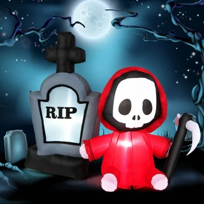 Tangkula 5 FT Tall Halloween Inflatable Decoration Blow Up Grim Reaper Ghost & Tombstone with Bright LED Lights Metal Ground Stakes 1 Tangkula 5 FT Tall Halloween Inflatable Decoration Blow Up Grim Reaper Ghost & Tombstone with Bright LED Lights Metal Ground Stakes