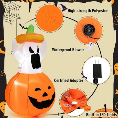 Costway 4FT Halloween Inflatable Decoration Blow-up Ghost w/Hat & Pumpkin Lantern 4 Costway 4FT Halloween Inflatable Decoration Blow-up Ghost w/Hat & Pumpkin Lantern - Image 4