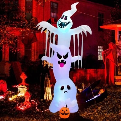 Tangkula 10FT Tall Halloween Inflatable Stacked Ghosts w/ Built-in RGB Lights Inflatable Overlap Ghosts Halloween Decor w/ Ropes & Stakes 2 Tangkula 10FT Tall Halloween Inflatable Stacked Ghosts w/ Built-in RGB Lights Inflatable Overlap Ghosts Halloween Decor w/ Ropes & Stakes - Image 2