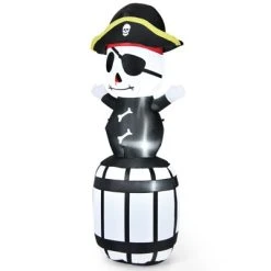 Tangkula 8FT Halloween Inflatable Pirate Barrel Quick Air Blow Holiday Decoration Blow Up Halloween Pirate w/ LED Lights
