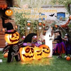 Tangkula 8FT Length Halloween Inflatable Decoration w/Built-in LED & Blower Pumpkin Combo w/ a Ghost Blow Up Yard Decoration Inflates Decor W/ Tethers -HYDE & EEK BOUTIQUE Store GUEST f63b1bdf 0bab 4ff0 ac9d 8d303a6c38dc