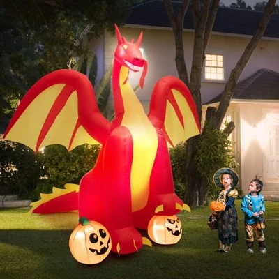 Tangkula 9FT Giant Inflatable Dragon Halloween Inflatable Dragon Decoration w/ 2 Pumpkins Wings Built-in LED Lights & Powerful Blower 6 Tangkula 9FT Giant Inflatable Dragon Halloween Inflatable Dragon Decoration w/ 2 Pumpkins Wings Built-in LED Lights & Powerful Blower - Image 6