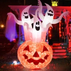 Tangkula 6FT Halloween Inflatable Decorations 3 White Ghosts on Pumpkin Spooky Halloween Blow Up Pumpkin Ghost Decor w/ Build-in LED Lights -HYDE & EEK BOUTIQUE Store GUEST f9b2e3ae fb48 4015 af11 9f3a997b8ea7