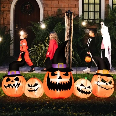 Tangkula Long Inflatable Pumpkin Family Waterproof Halloween Yard Decoration with Built-in LED Lights Indoor & Outdoor Halloween Decor 5 Tangkula Long Inflatable Pumpkin Family Waterproof Halloween Yard Decoration with Built-in LED Lights Indoor & Outdoor Halloween Decor - Image 5